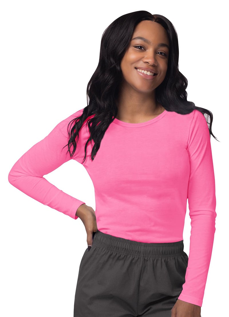 Sivvan Scrubs for Women - Long Sleeve Comfort Underscrub Tee - S8500 - Neon Pink - S - Image 1